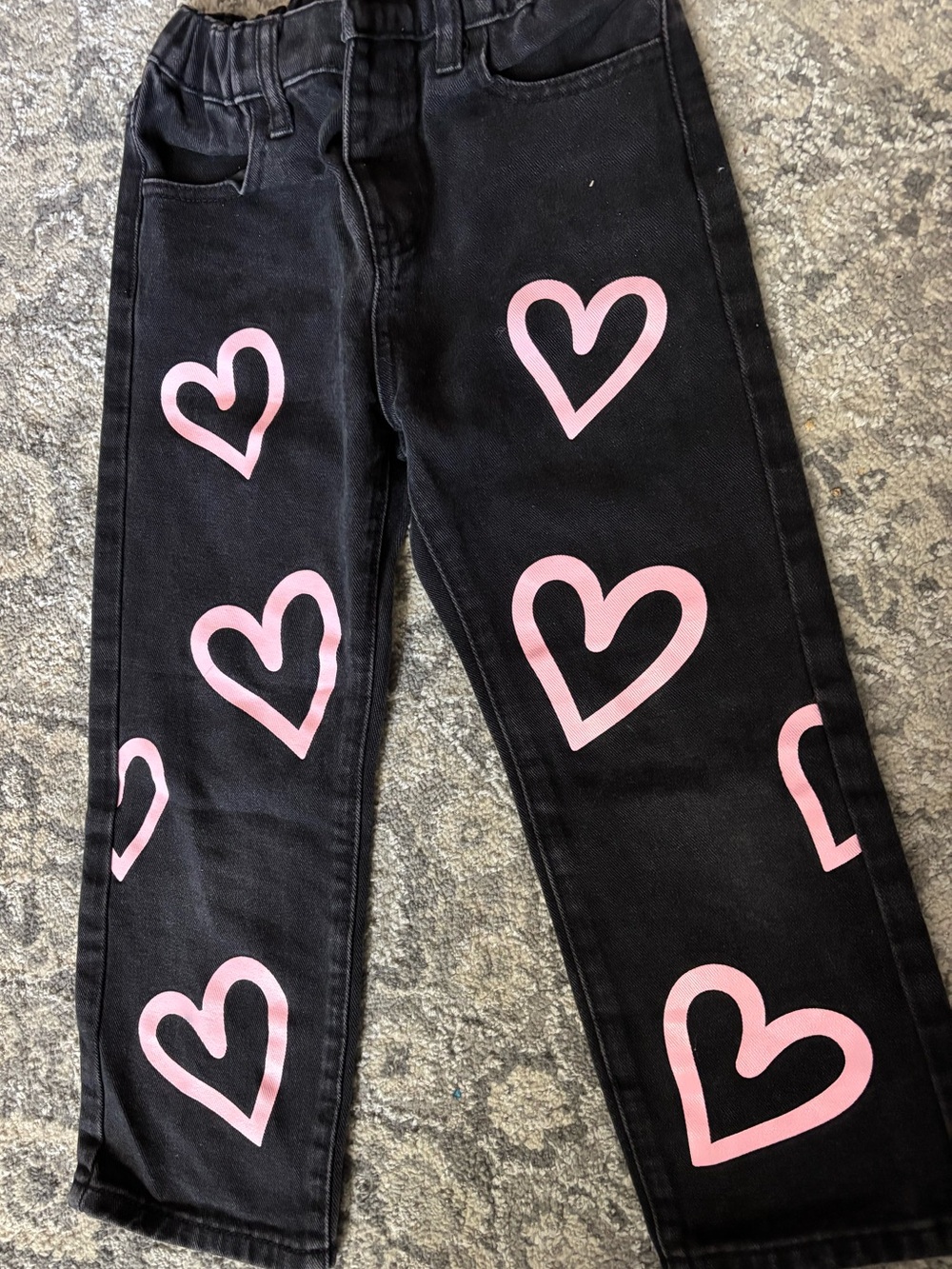 Girls Black Jeans with Pink Heart Print